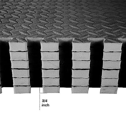 BalanceFrom 6 Piece Foam Floor Mat Puzzle Tiles, 3/4” Thick, 24 Sq Ft, Black - color: Black, style: 3/4" Thick, 24 Square Feet