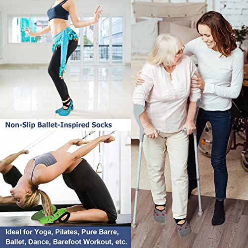 Ozaiic Pilates Socks for Women Non Slip Grip Yoga Barefoot Indoor Workout - color: 3 Pairs -Blue/Gray/Green