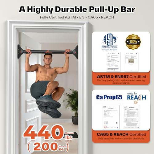 Sportneer Pull Up Bar Doorway Chin Up Bar No Screws Door Frame Chin Up Push Up Sit Up Bar Adjustable 75-94cm (29.5''-37'') Up to 200kg Capacity Workout Bar
