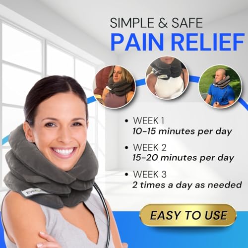 Cervical Traction Device – Inflatable & Adjustable Neck Stretcher Pillow for Instant Neck Traction Pain Relief – Neck Decompression Devices for Home Use