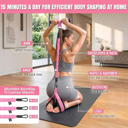Pedal Resistance Band 40/50/60 lbs with Handles and Ankle Cuffs, 3-Tube Adjustable Exercise Bands for Women’s Home Workout, Abs, Core, Arm, Leg and Hip Training