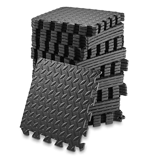 Philosophy Gym Pack of 36 Exercise Flooring Mats - 12 x 12 Inch Foam Rubber Interlocking Puzzle Floor Tiles - Black