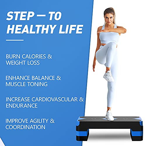 GYMMAGE Aerobic Exercise Step, Adjustable Height, - color: Blue