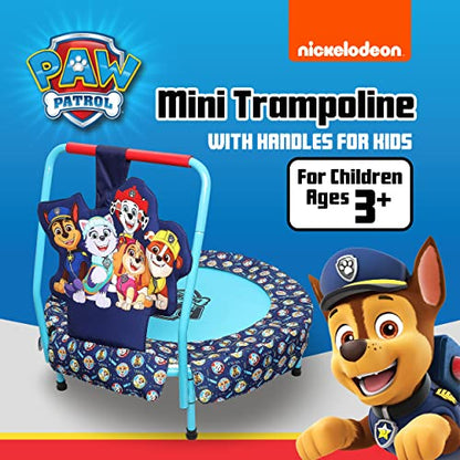 PAW Patrol Indoor Mini Trampoline with Handle for Toddlers, Features Everest, Chase, Marshall, Skye and Rubble, Multi