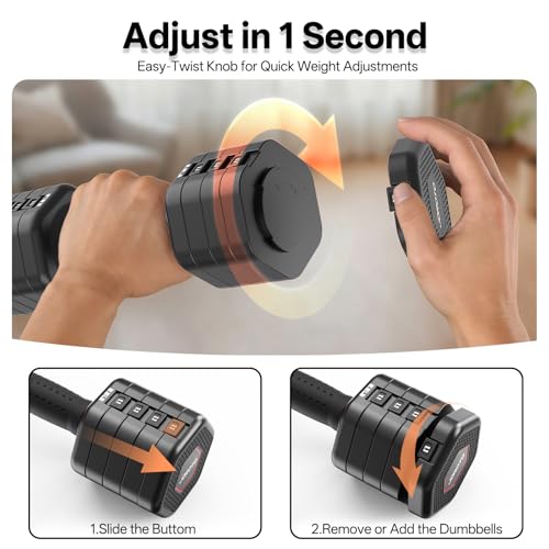 JOROTO 4-in-1 Adjustable Dumbbell Set of 2, 16LBS/22LBS Hand Weights for Women, Men, Upgraded TPE Soft Handle, 1s-Adjust Dual-Stable Dumbbell Set for Women Home Gym Exercise Training - color: A-Black-22 LBS Pair