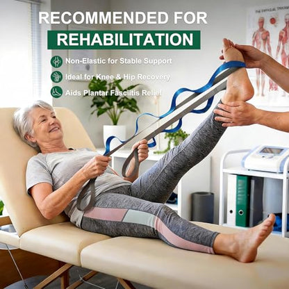 Stretching Strap with Loops,Non-Elastic Yoga Strap for Physical Therapy,Knee Replacement Recovery & Plantar Fasciitis,Leg Stretcher Band for Flexibility & Hamstring Rehab - color: Blue