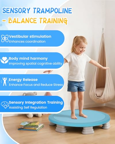 Mini Trampoline for Kids, Rebounder Bouncing Board with Non-Slip Base, Sensory Trampoline for Autism Kids, Rebound Jumping Board for Indoor Outdoor Play Autism Sensory Development Ideal Gift