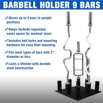 Yes4All Vertical Storage Rack, Home Gym Organizer, Barbell & Dumbbell Rack for 2-inch Olympic & Curl Bars - color: B. 9 Bar -Black