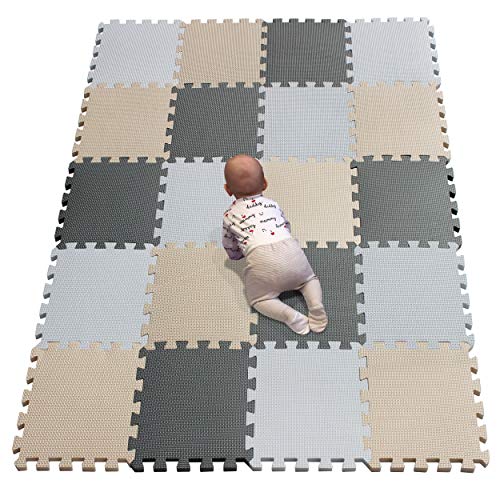 YIMINYUER® 20 Tiles (30cm×30cm×1cm Each Tile) Baby Soft Puzzle Play Mats, Kids Thick EVA Foam Floor, Toddlers & Children's Soft Interlocking Mat R01R10R12G301020 - color: White Beige Gray