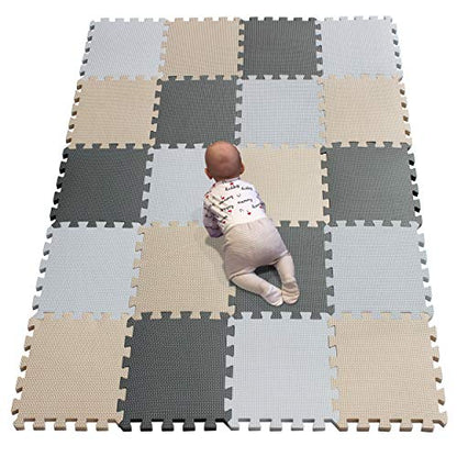 YIMINYUER® 20 Tiles (30cm×30cm×1cm Each Tile) Baby Soft Puzzle Play Mats, Kids Thick EVA Foam Floor, Toddlers & Children's Soft Interlocking Mat R01R10R12G301020 - color: White Beige Gray