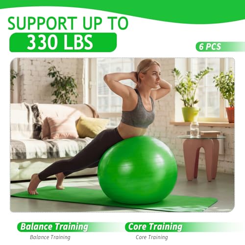 Hungdao 6 Pack Exercise Ball Bulk Inflatable Pregnancy & Workout Ball 22 Inch Heavy Duty Pilates Ball for Yoga Stretching Therapy Balance Physical Fitness - color: Green