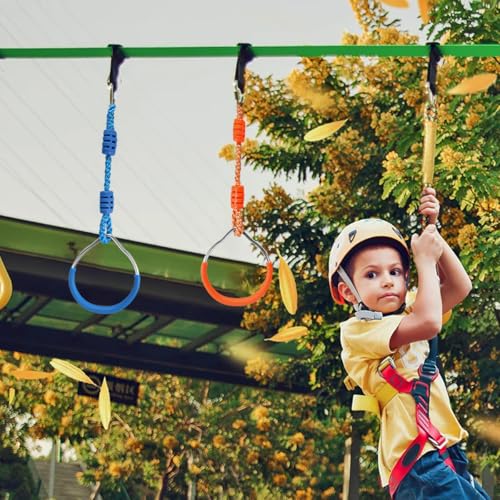 Multi-Color Ninja Rings & Monkey Bars - Adjustable Backyard Obstacle Course for Kids & Adults, Heavy-Duty Gymnastic Swing Rings, Ninjaline Slackline Training Kit (Yellow) - color: Yellow