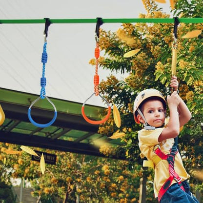 Multi-Color Ninja Rings & Monkey Bars - Adjustable Backyard Obstacle Course for Kids & Adults, Heavy-Duty Gymnastic Swing Rings, Ninjaline Slackline Training Kit (Yellow) - color: Yellow