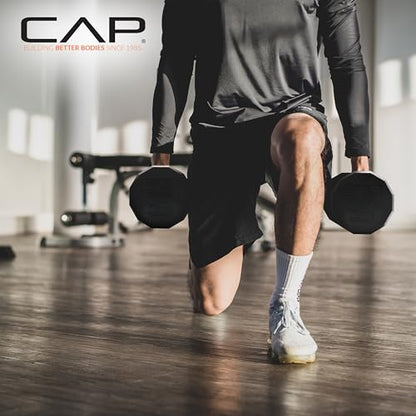 CAP Rubber Coated Dumbbell Weights, Free Weights for Home Gym Strength Training, Anti-Roll Hex Dumbbells with Black, Chrome & Comfort Grip Handles, Singles - size: 15 lb, style: 12-Sided - Chrome Handle