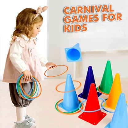 31 Pcs. Plastic Cones and Rings Games Ring Toss Games for Adults, Carnival Games for Kids, Bean Bag for Kids Games Birthday Party, Yard Game, Sports & Outdoor Game for Family Party