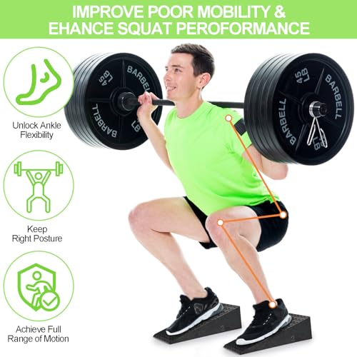 2 Pack Squat Wedge Block, Non-Slip Slant Board for Heel Elevated Squat, Calf Stretch, Home Gym, Enhance Mobility and Strength Performance