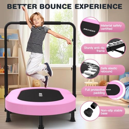 ANCHEER Trampoline, Mini Trampoline with Adjustable Handle -Indoor/Outdoor Rebounder for Kids & Toddlers, 56'' Safe Oval Fitness Trampoline with Bar for Home Fun