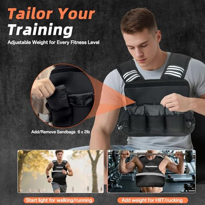 Adjustable Weighted Vest for Women and Men,4-10lb/11-20lb/20-32lb Rucking Vest with 6 Ironsand Weights for Running, Walking, Workout and Strength Training - size: 20-32lbs:Walking & Cardio (Women / Beginners)