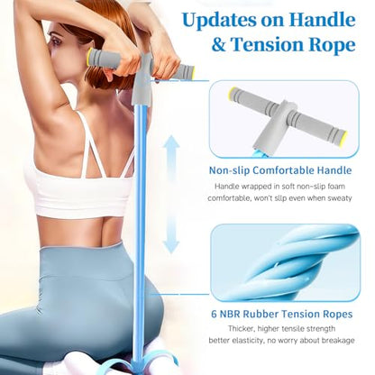 Pedal Resistance Band with Handle, Upgraded 6-Tube Exercise Bands - color: Gray & Blue