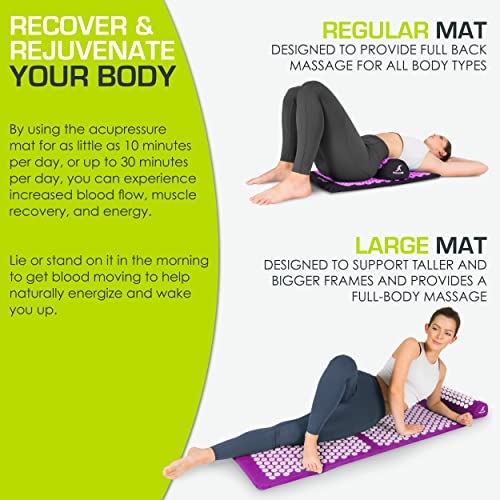 ProsourceFit Acupressure Mat and Pillow Set for Back/Neck Pain Relief and Muscle Relaxation - color: Black/Pink, size: Large