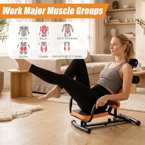 GYMAX Ab Machine, Adjustable Sit Up Exercise Equipment with Foam Roller & Handle, Multifunctional Workout Ab Trainer for Home Gym, Core Muscle Exercise Bench Press for Men Women
