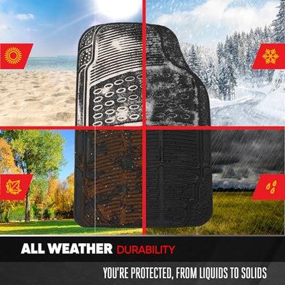 BDK Proliner All Weather Rubber Auto Floor Mats and Trunk Cargo Liner - Front & Rear Heavy Duty Set Fit for Car SUV Van and Truck, Black, 4 Pieces (Trim to Fit)