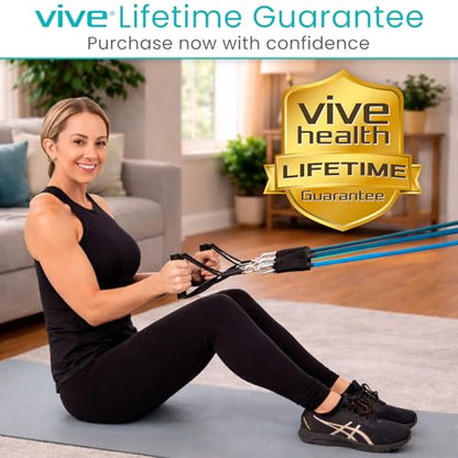 Vive Resistance Band Set (11 PCS) (With App) - Versatile Exercise Tubes with Wide Handles, Workout Poster, & Door Anchor - Adjustable 10-50 LB Tension for Full Body Home Fitness & Rehab -for Men/Women