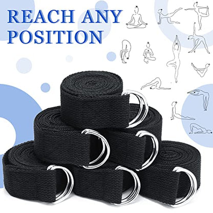 6 Pcs Yoga Strap for Stretching 8 Ft Yoga Exercise Adjustable Straps Bands with Safe Adjustable D Ring Buckle for Pilates Gym Workouts Fitness Improves Sitting Posture