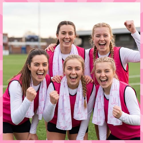 Honoson 20 Pack Pink Bow Cooling Towels Bulk, 40" x 12" Microfiber Cooling Towels for Neck and Face, Cold Towel for Hot Weather, Sports Teams, Soccer, Softball, Gym, Yoga