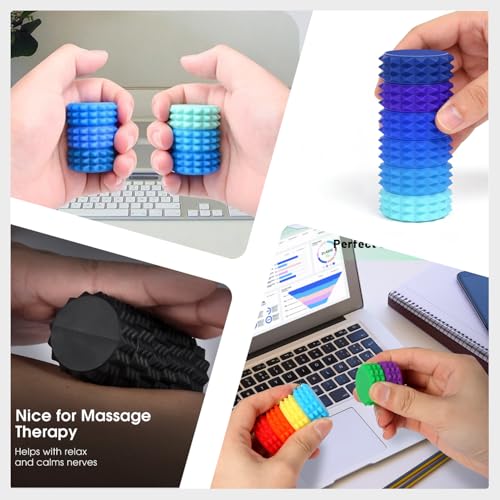 Fidget Toys Adults, 6 Pack Silicone Massage Roller Handheld for Stress Relief & Focus, Sensory Toys for Teens Kids with Autism ADHD Anxiety, Textured Quiet Fun Gift (Blue)