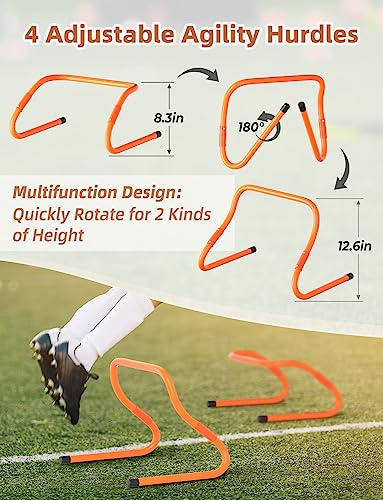 GHB Agility Ladder,Football Training Equipment Set,4 Agility Hurdles, 20 feet12 Rungs Speed Ladder,12 Disc Cones,Resistance Parachute, Jump Rope, 5 Resistance Bands
