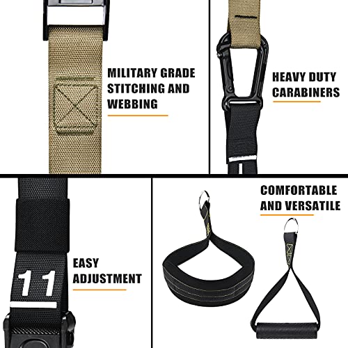 Suspension Trainer, Bodyweight Training Straps for Full Body Workouts at Home, Includes Door Anchor, Extension Arms and Advanced Foot Straps. Green
