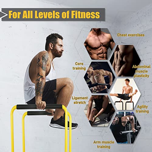 POWER GUIDANCE Dip Bar, Dip Stand Station for Full Body Strength Training, Adjustable Height 30Inches - 38.6Inched, 3 Colors Available - color: 3. yellow