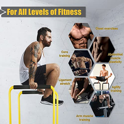POWER GUIDANCE Dip Bar, Dip Stand Station for Full Body Strength Training, Adjustable Height 30Inches - 38.6Inched, 3 Colors Available - color: 3. yellow