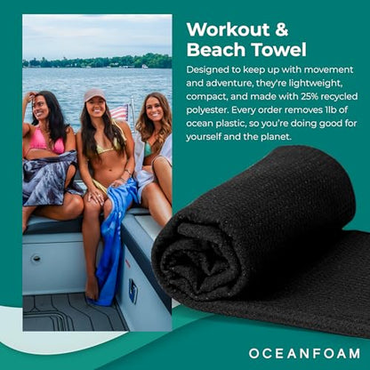 Oceanfoam Beach Towel – Lightweight, Absorbent, Quick-Drying, Sand-Resistant, Non-Slip – Ideal for Workouts, Yoga, Pilates, Beach, Pool, Boat & Travel – 25% Recycled – 72"x24" (Black) - color: Black