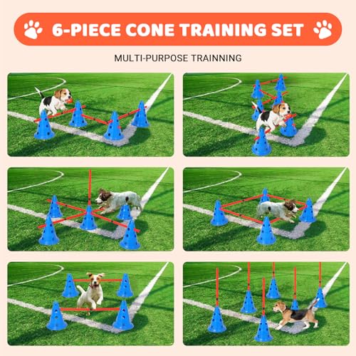 Dog Agile Hurdle Cone Set, Dog Agile Course Backyard Set with 12 Cones & 6 Rods,Training Equipment Height Adjustable Obstacle with Storage Bag