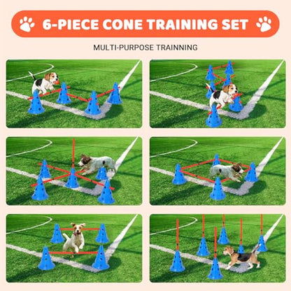Dog Agile Hurdle Cone Set, Dog Agile Course Backyard Set with 12 Cones & 6 Rods,Training Equipment Height Adjustable Obstacle with Storage Bag