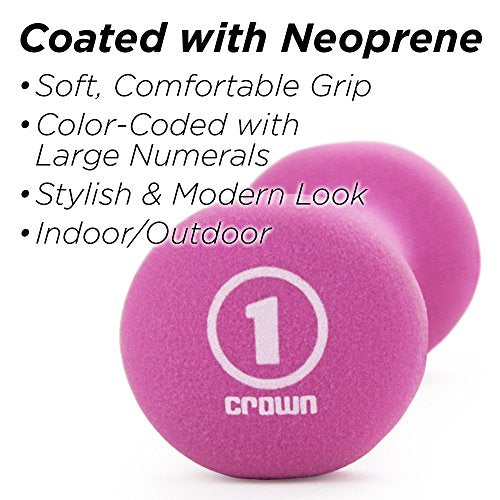 Crown Sporting Goods Hand Weights Dumbbells Set - 1, 2 and 3 lbs with Rack - Soft and Comfortable Neoprene Weights Set for Home Gym - Indoor and Outdoor Dumbbell Sets with Rack, Sprint Set