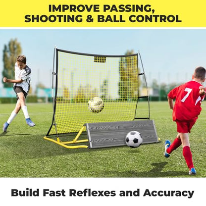 2 in 1 Soccer Rebounder Net & Board, Dual-Sided Rebounder for Solo/Team Practice, High-Bounce Soccer Bounce Back Net for Passing,Volley, Football Trainer Net with Board Wall for All Players
