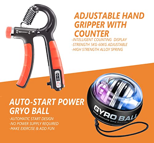 Hand Grip Strengthener Workout Kit (10Pcs) Hands Grip Strength Trainer, Forearm Gripper, Finger Exerciser Stretcher Wrist Ball, Stress Relief Ball for Men and Women, Injury Recovery