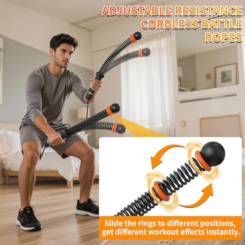 Ropeless Battle Ropes for Home Gym, Portable Cordless Weighted Battle Rope - size: Adjustable Black