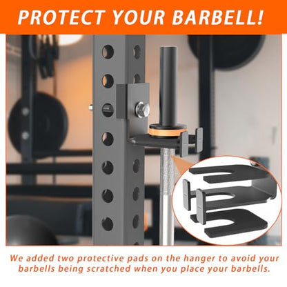 Barbell Holder for 2x2 & 3x3 Power Racks, No Drilling Required – Heavy-Duty Steel Barbell Storage Rack with Protective Padding, Fits 5/8''-1'' Holes – Secure & Space-Saving Gym Equipment Organizer