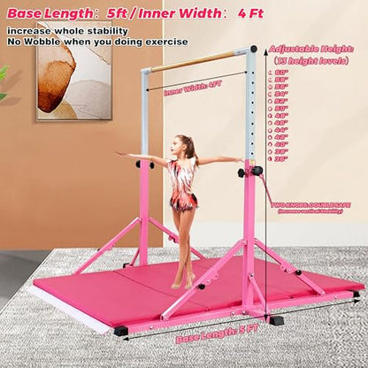 MARFULA Gymnastic Kip Bar for Kids Teens Ages 3-25 of All Gymnastic Levels - color: Bar With Mat-Hot Pink(5 Ft Base)