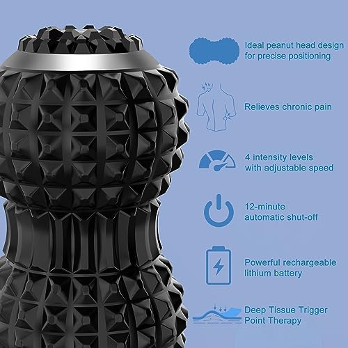 Vibrating Massage Ball for Pain Relif, Mobility Ball for Physical Therapy and Workout Recovery, Deep Tissue Myofascial Release Tools - Back, Shoulder (Peanut Head Vibrating Massage Ball Black) - color: Black