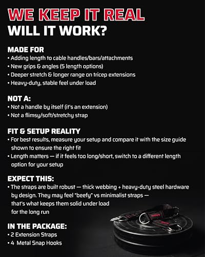 THEFITGUY Cable Extension Straps for Cable Machine Attachments & Gym (Pair) | Multifunctional heady-duty straps with 5 length options for cable machines, handles, ropes, pull-up bars & more