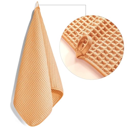 POLYTE 430 GSM Poly Blend Microfiber Quick Dry Waffle Hand Towel, 16x30 in - color: Orange
