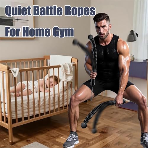2nd Gen Ropeless Battle Ropes for Home Gym, Heavy Duty Portable Cordless Battle Ropes with Integrated Spring (No Screws), Weighted Exercise Rope for Men & Women, HIIT Workout Equipment
