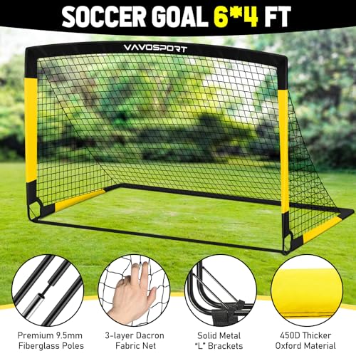 Kids Soccer Goals for Backyard Set, 2 of 4x3 / 6x4 ft Portable Soccer Goal Nets, Pop Up Mini Toddler Soccer Net Training Equipment & Ball, Cones for Ages 3-14, Outdoor Games Gifts for Kids