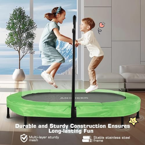 ANCHEER Trampoline for Kids, Toddler Trampoline Indoor Sports and Outdoor Games 56" Kids Rebounder 220LBS Capacity with Adjustable Safety Handrail Foldable Jumper for Boys and Girls