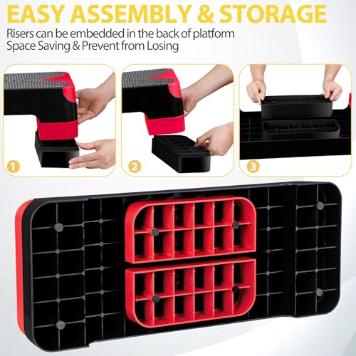 HomGarden Adjustable Workout Aerobic Stepper in Fitness & Exercise Step Platform Trainer Stepper w/Risers Adjust 4"-6''-8'' - color: Red